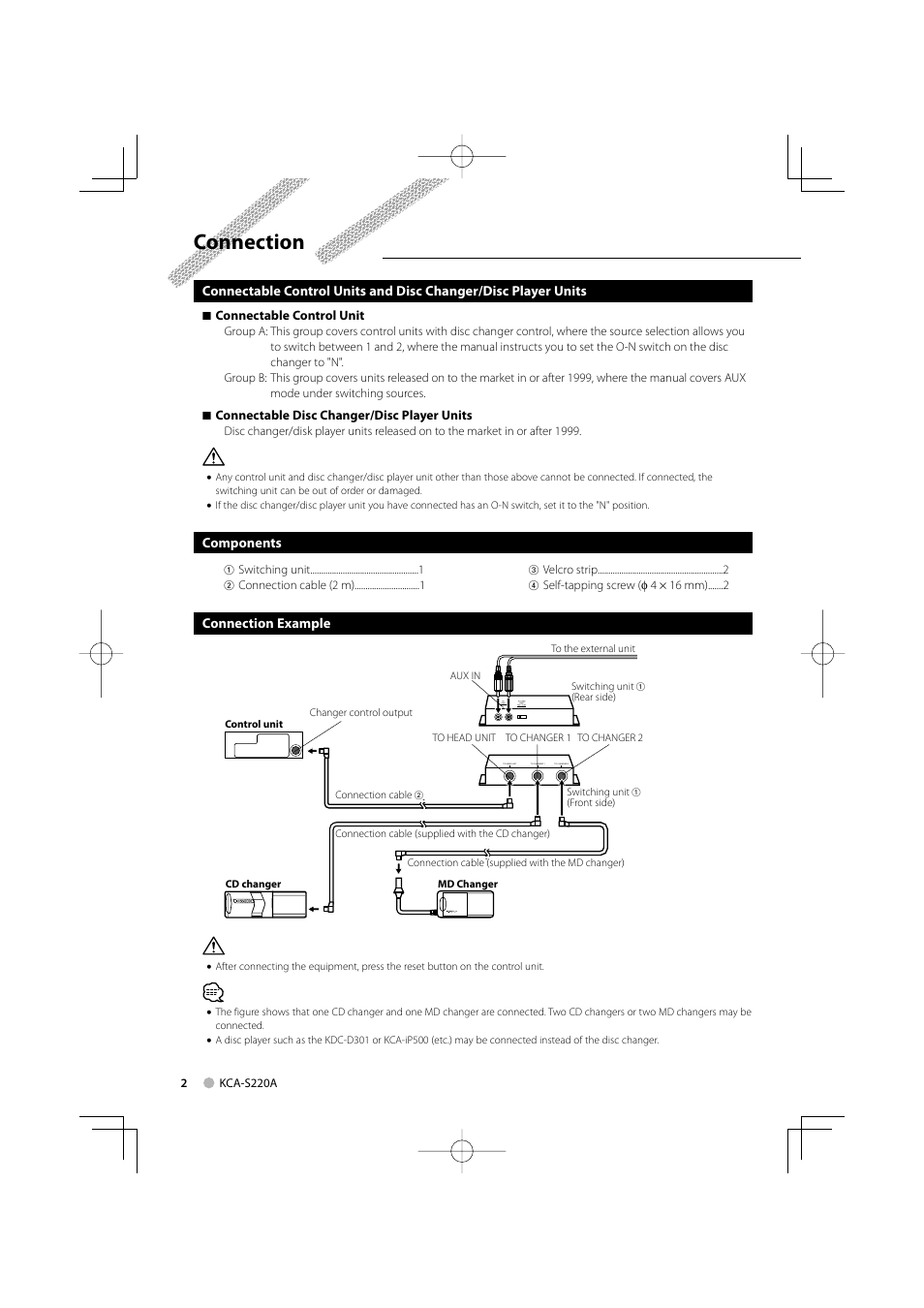 Connection | Kenwood KCA-S220A User Manual | Page 2 / 32