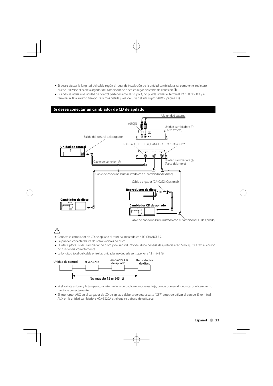 Si desea conectar un cambiador de cd de apilado | Kenwood KCA-S220A User Manual | Page 23 / 32