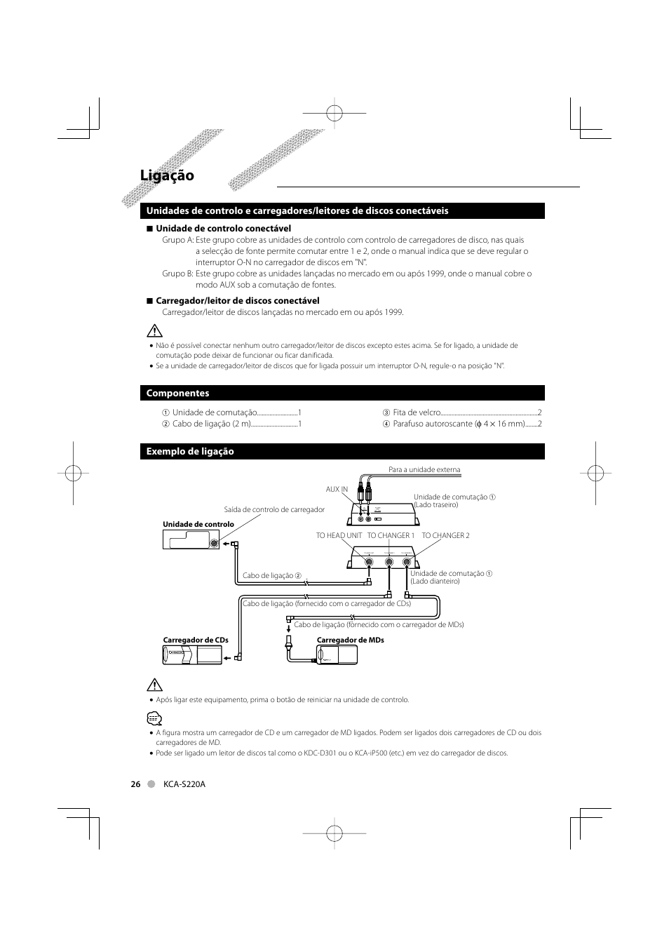 Ligação | Kenwood KCA-S220A User Manual | Page 26 / 32