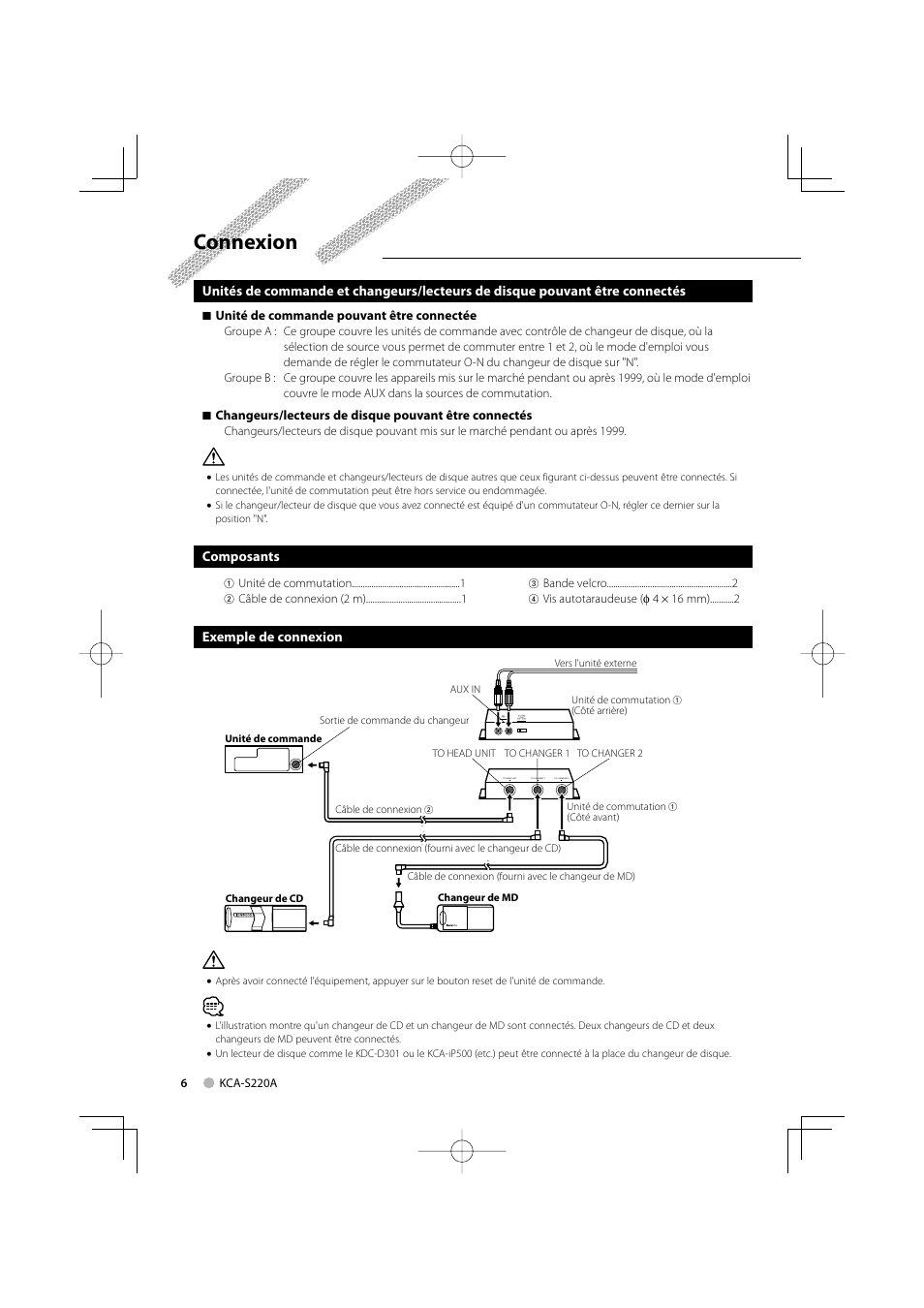 Connexion | Kenwood KCA-S220A User Manual | Page 6 / 32