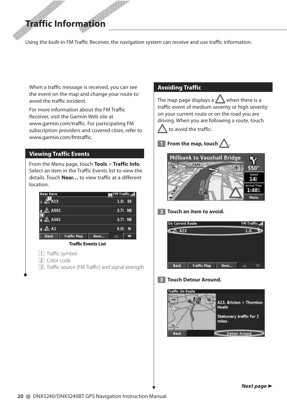 Traffic information | Kenwood DNX5240BT User Manual | Page 20 / 28