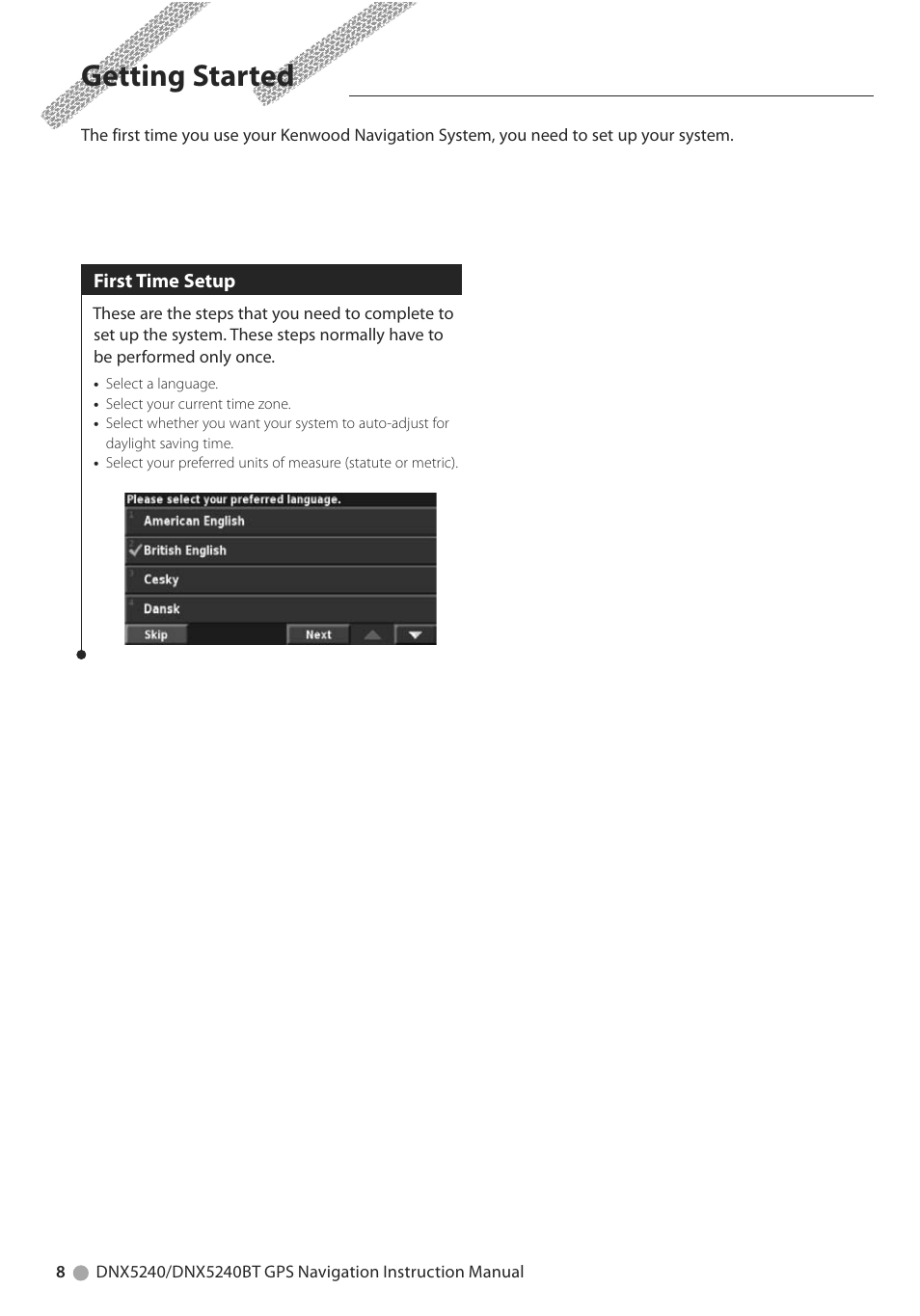 Getting started | Kenwood DNX5240BT User Manual | Page 8 / 28