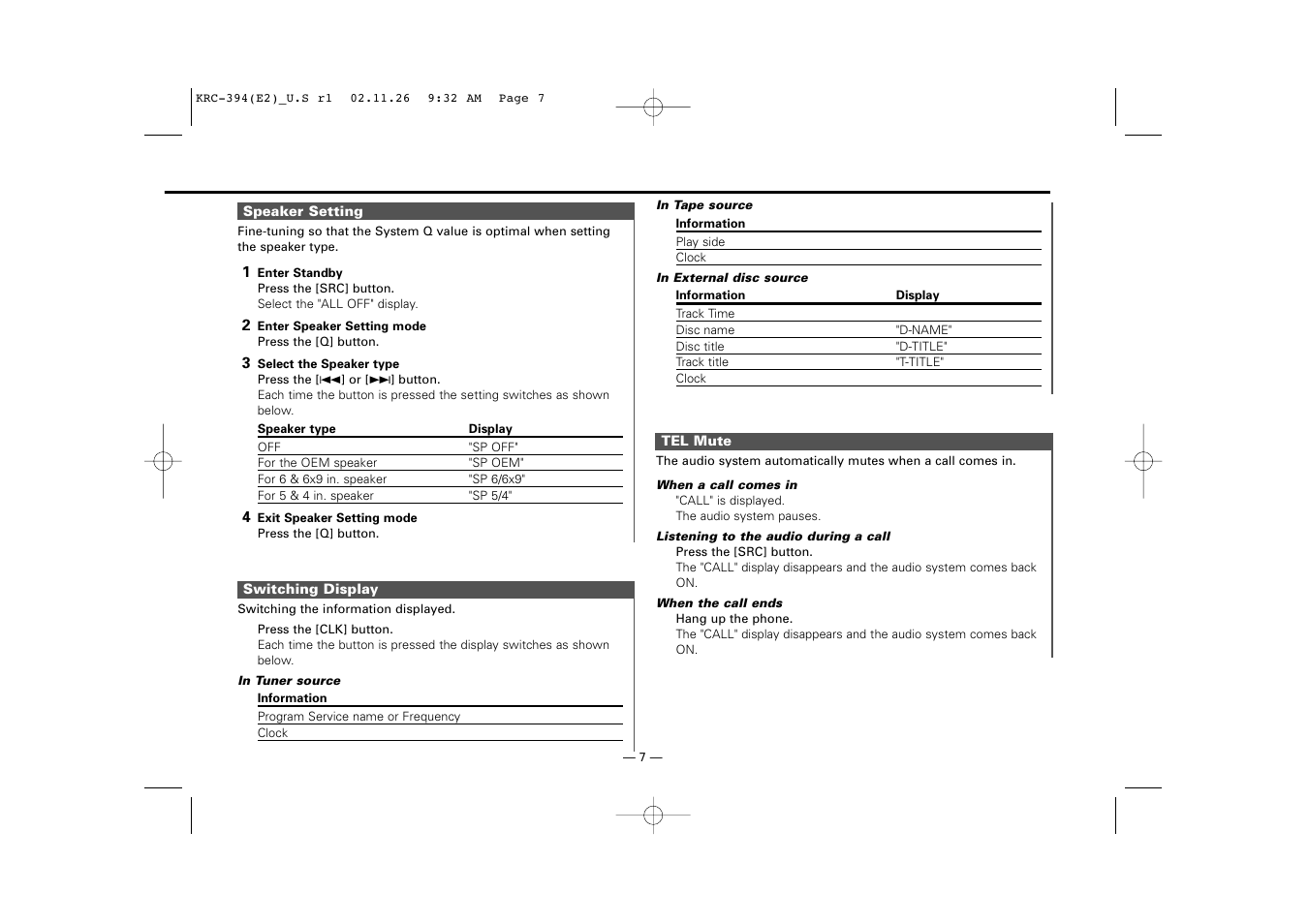 Kenwood KRC-394 User Manual | Page 7 / 124