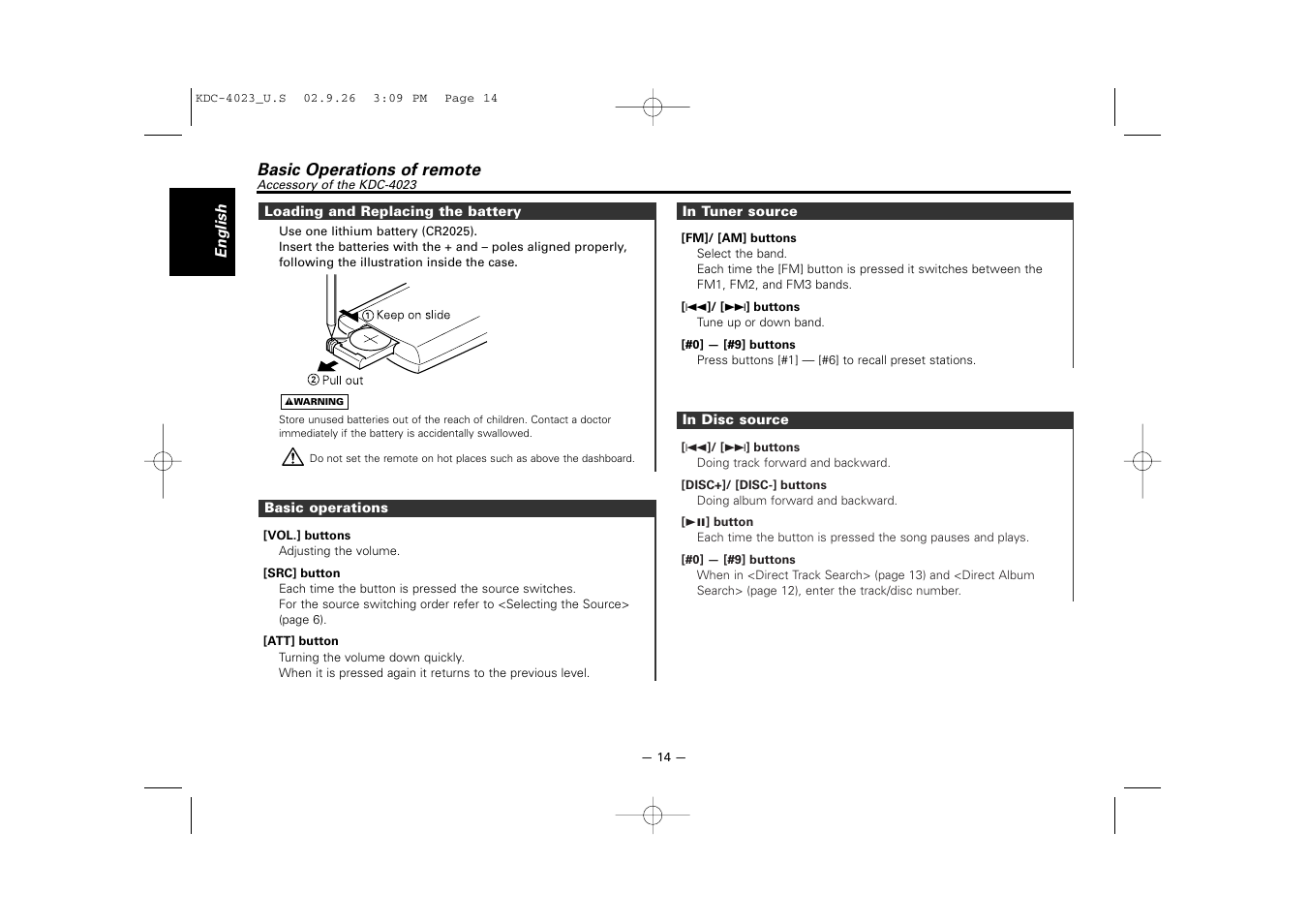 Kenwood KDC-3023 User Manual | Page 14 / 22