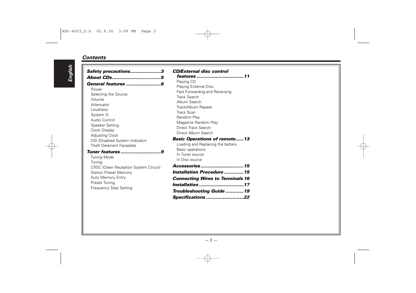 Kenwood KDC-3023 User Manual | Page 2 / 22