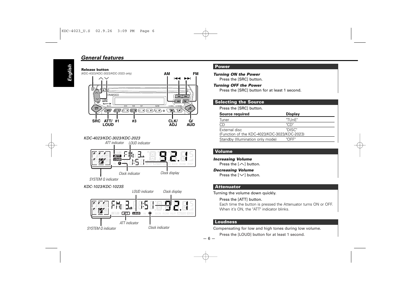 General features | Kenwood KDC-3023 User Manual | Page 6 / 22