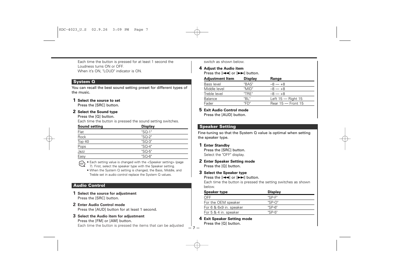 Kenwood KDC-3023 User Manual | Page 7 / 22