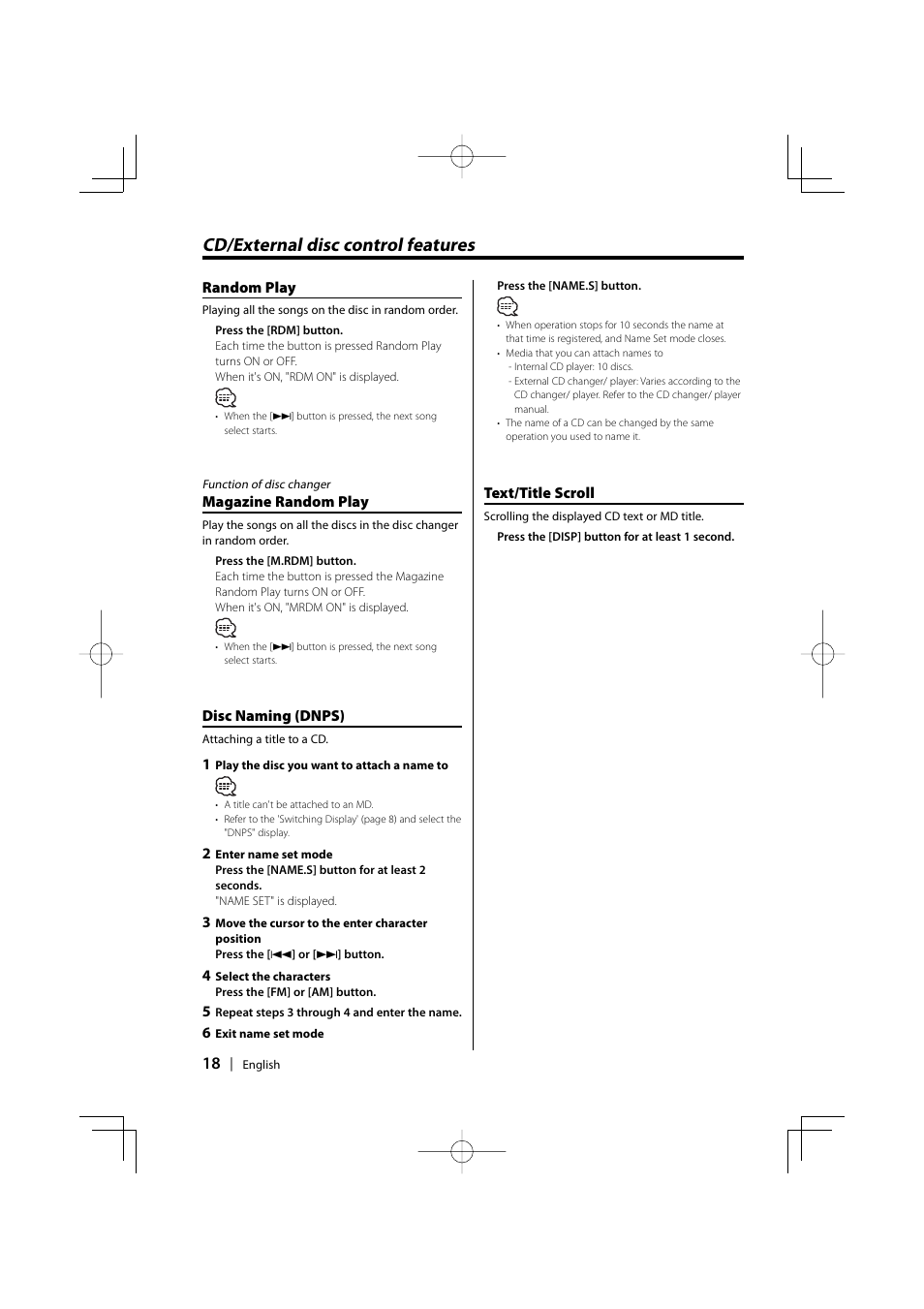 Cd/external disc control features | Kenwood KDC-5027 EN User Manual | Page 18 / 32