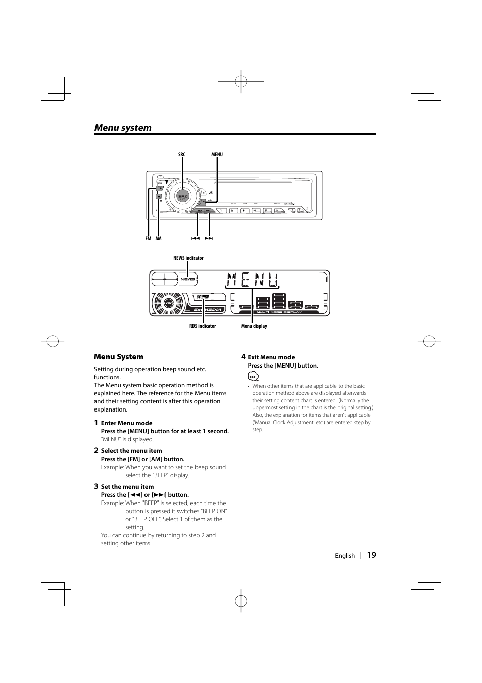 Menu system | Kenwood KDC-5027 EN User Manual | Page 19 / 32