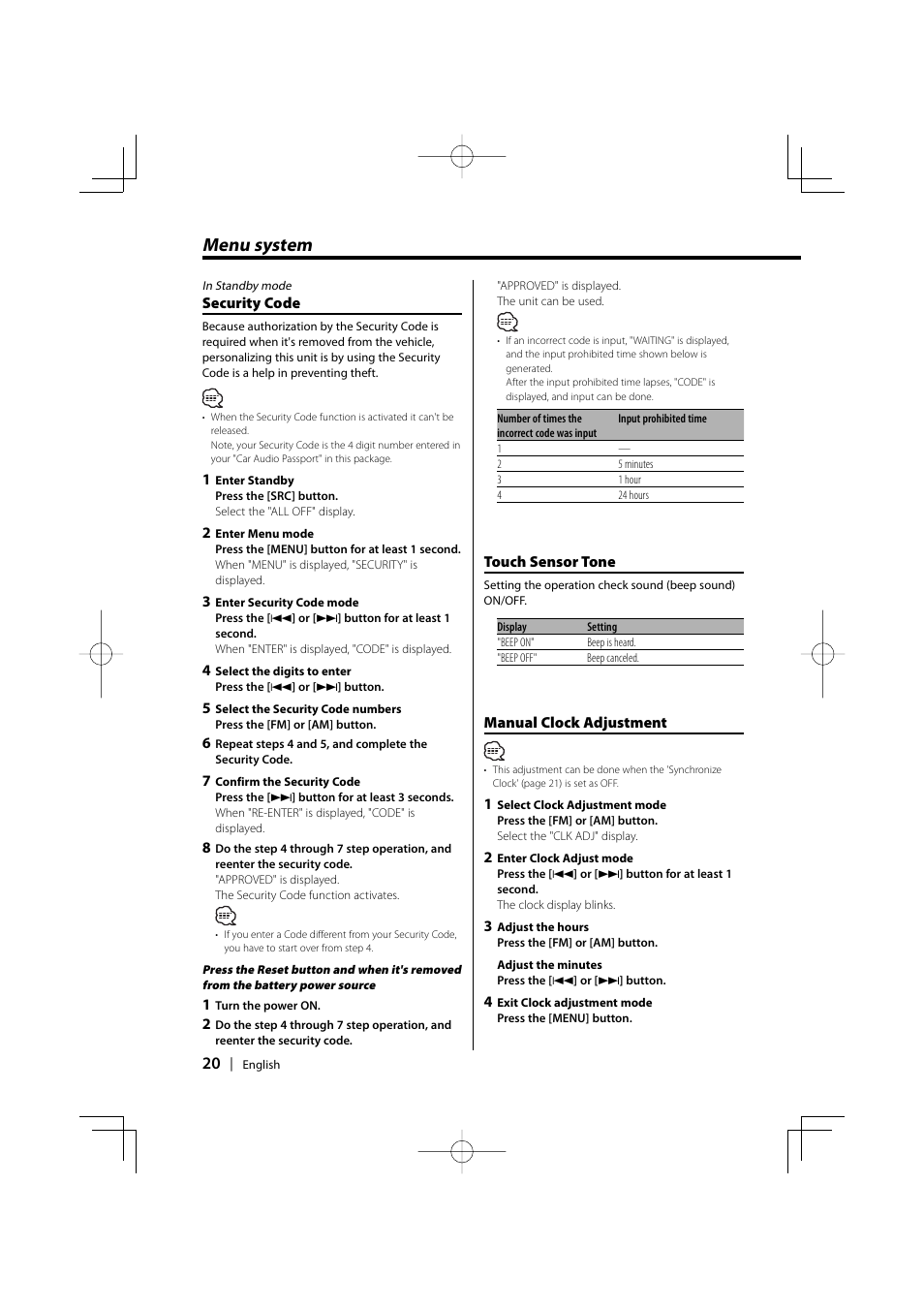 Menu system | Kenwood KDC-5027 EN User Manual | Page 20 / 32