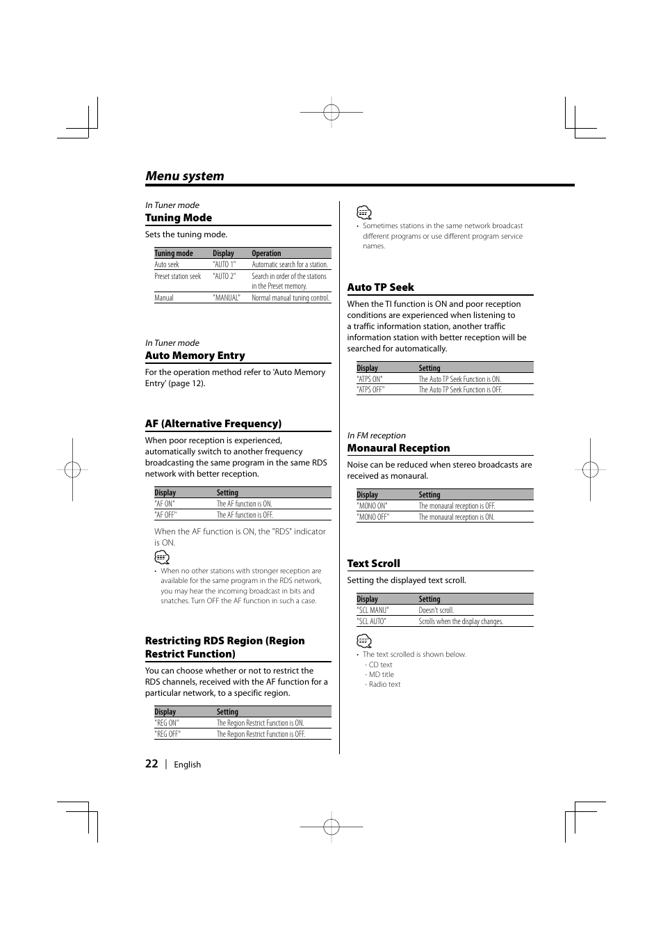 Menu system | Kenwood KDC-5027 EN User Manual | Page 22 / 32