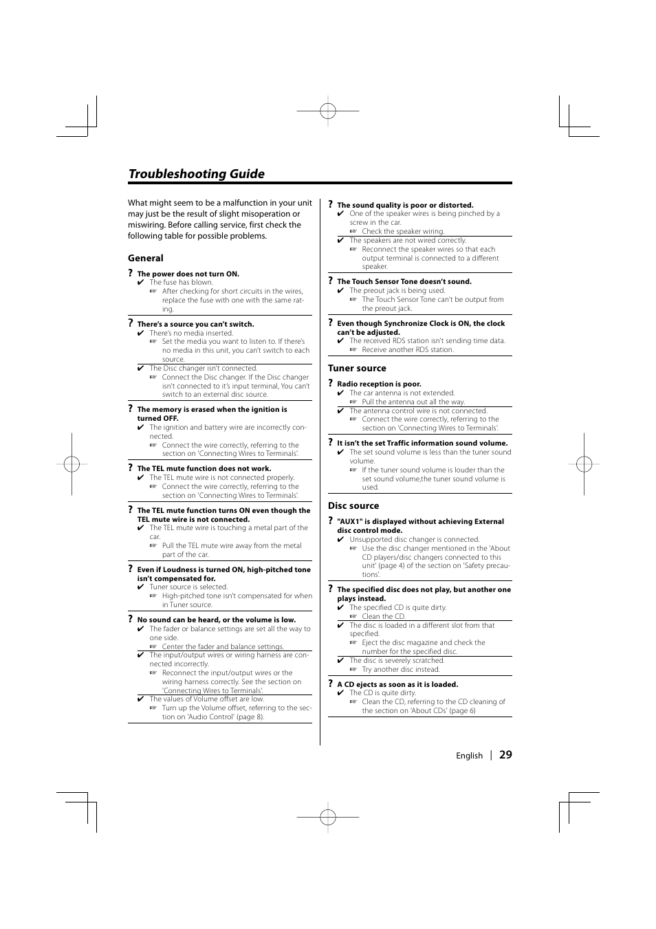 Troubleshooting guide | Kenwood KDC-5027 EN User Manual | Page 29 / 32