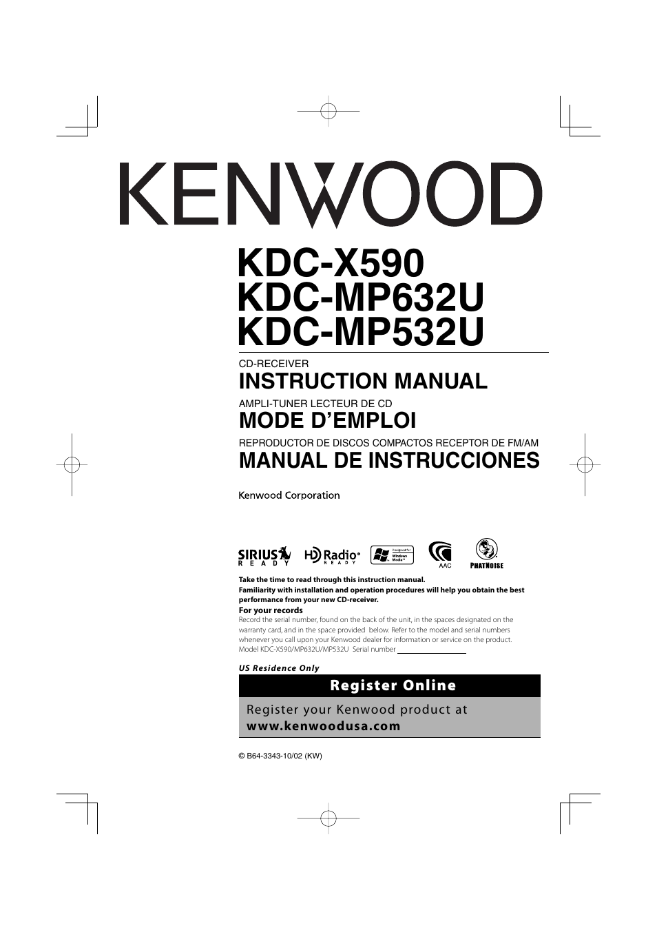 Kenwood eXcelon KDC-X590 User Manual | 144 pages