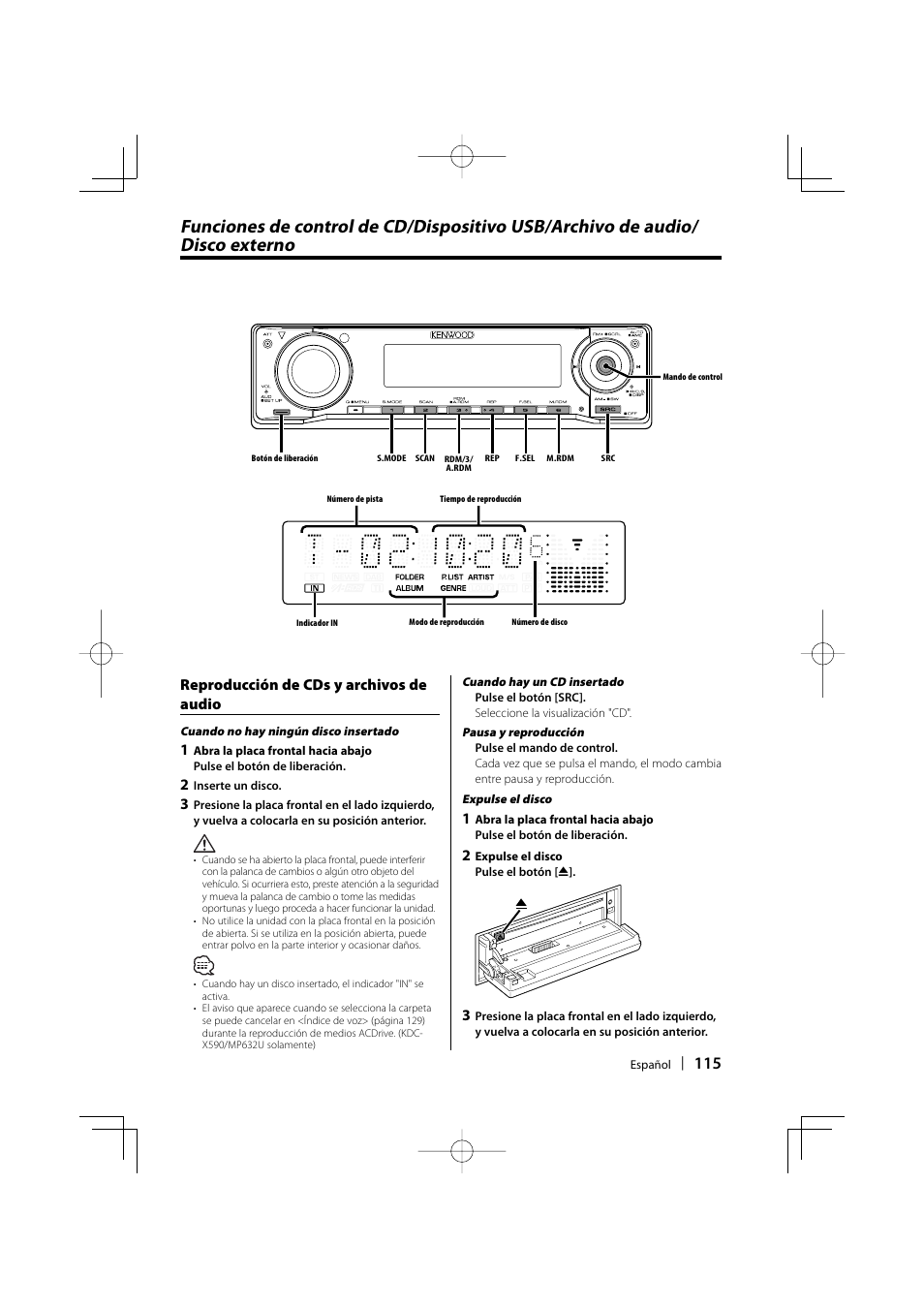 Reproducción de cds y archivos de audio | Kenwood eXcelon KDC-X590 User Manual | Page 115 / 144