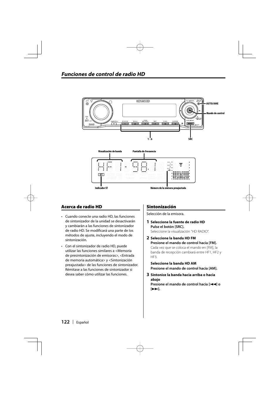 Funciones de control de radio hd, Acerca de radio hd, Sintonización | Kenwood eXcelon KDC-X590 User Manual | Page 122 / 144