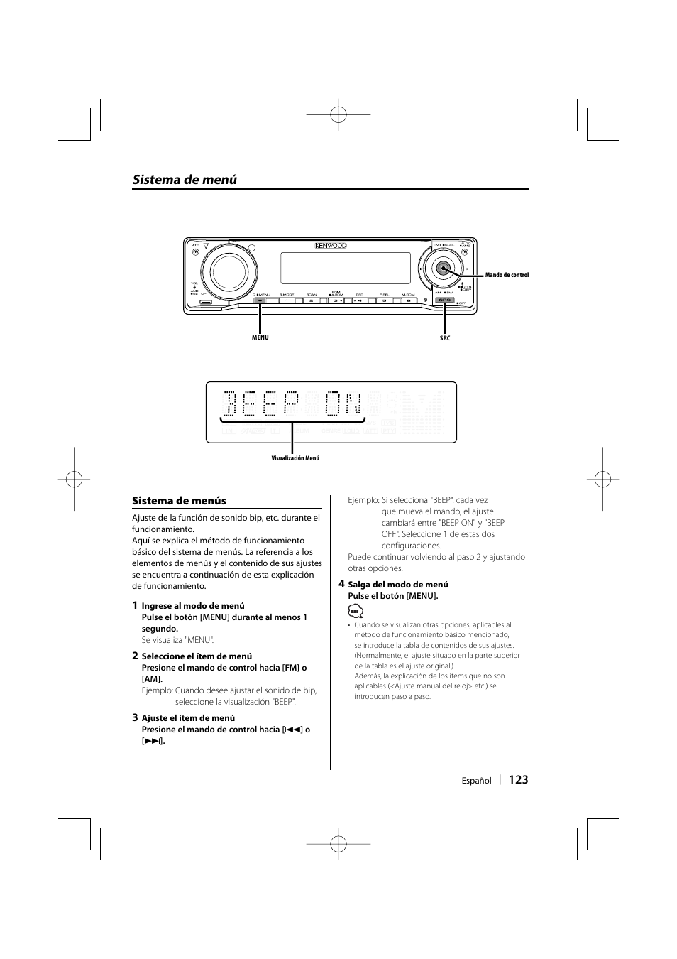 Sistema de menú | Kenwood eXcelon KDC-X590 User Manual | Page 123 / 144