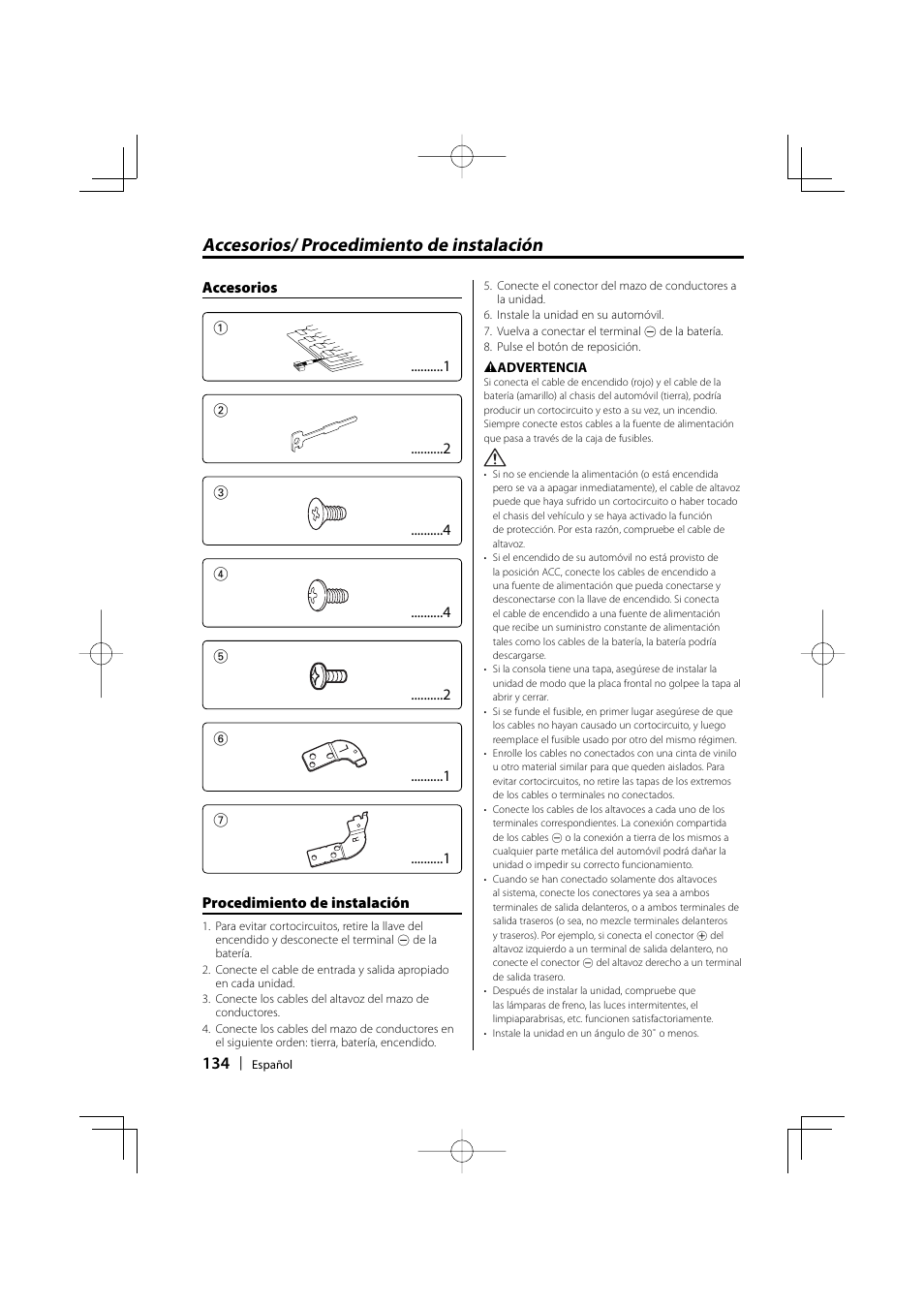 Accesorios/ procedimiento de instalación | Kenwood eXcelon KDC-X590 User Manual | Page 134 / 144