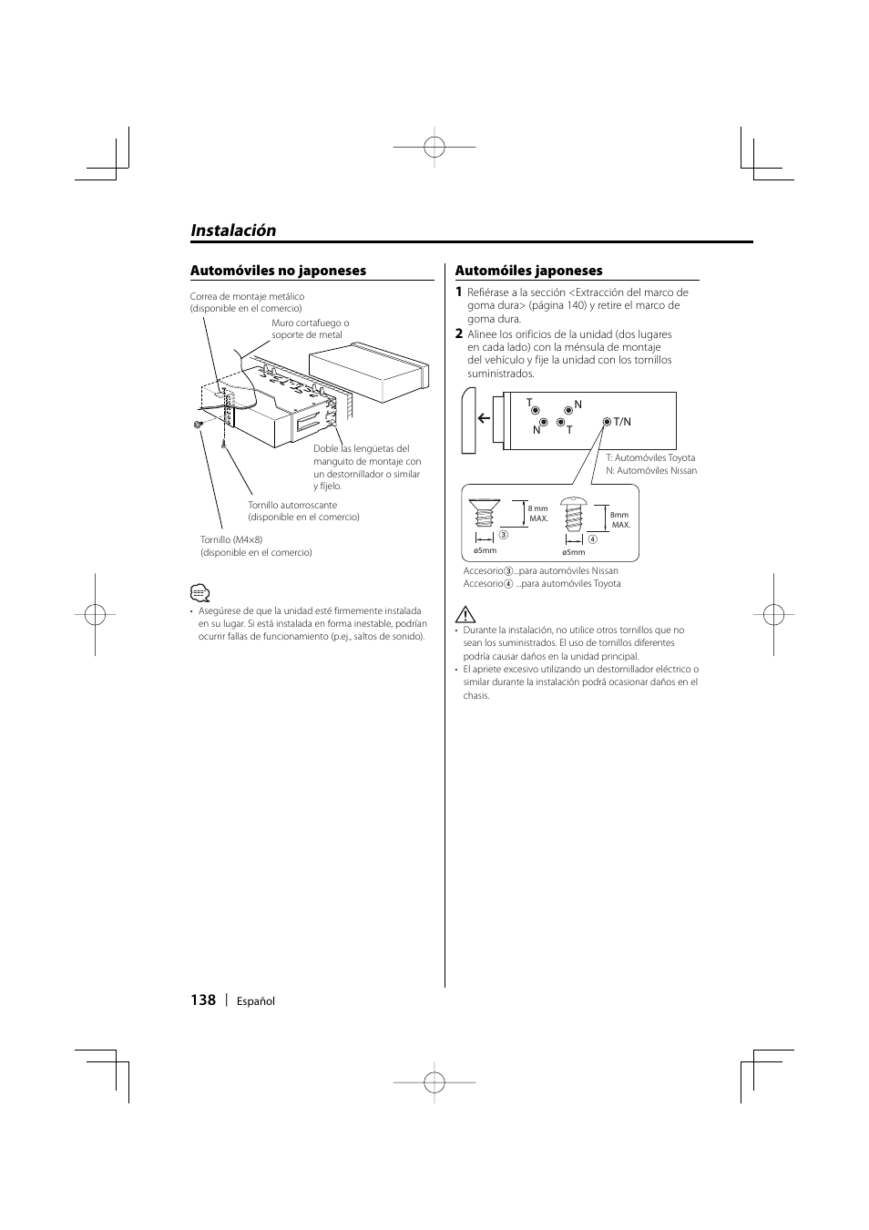 Instalación, Automóviles no japoneses automóiles japoneses 1 | Kenwood eXcelon KDC-X590 User Manual | Page 138 / 144