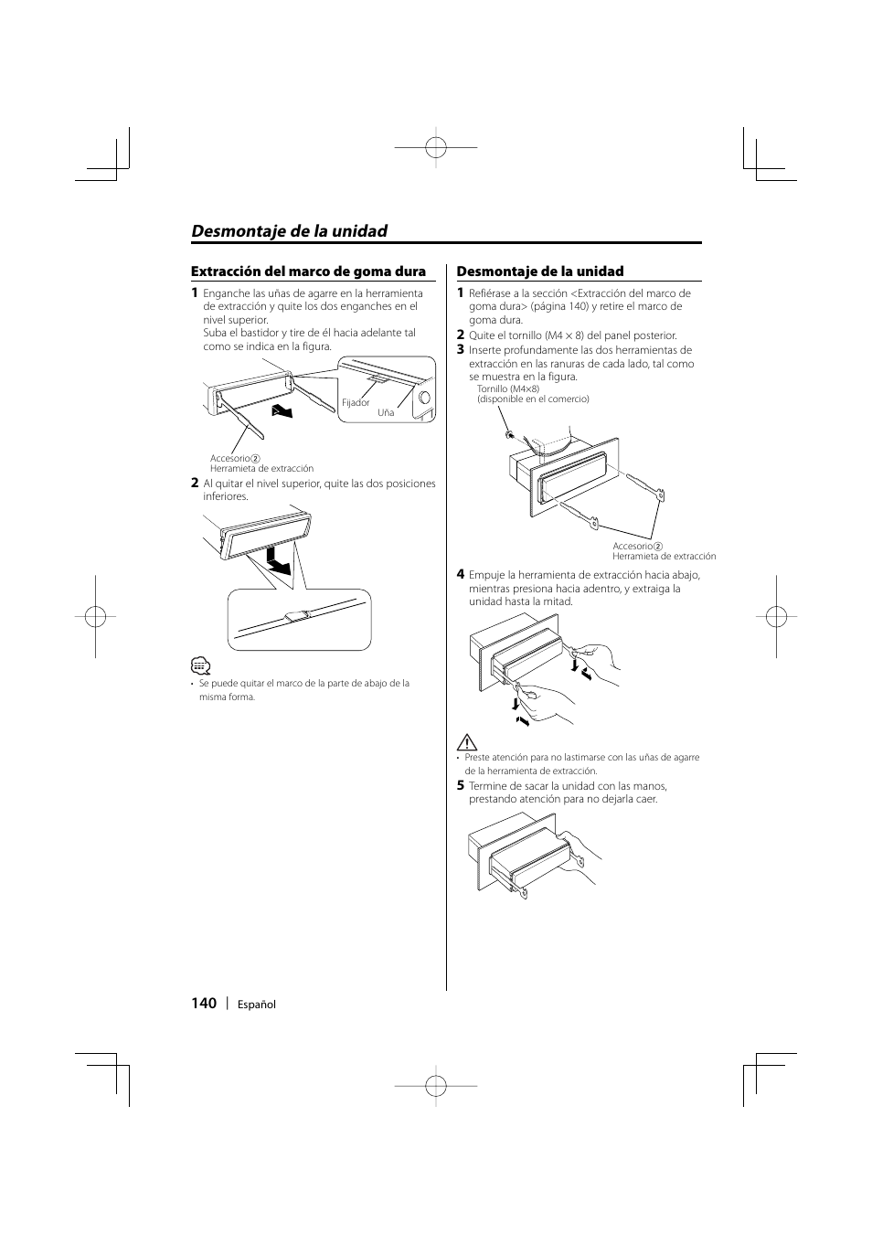 Desmontaje de la unidad | Kenwood eXcelon KDC-X590 User Manual | Page 140 / 144