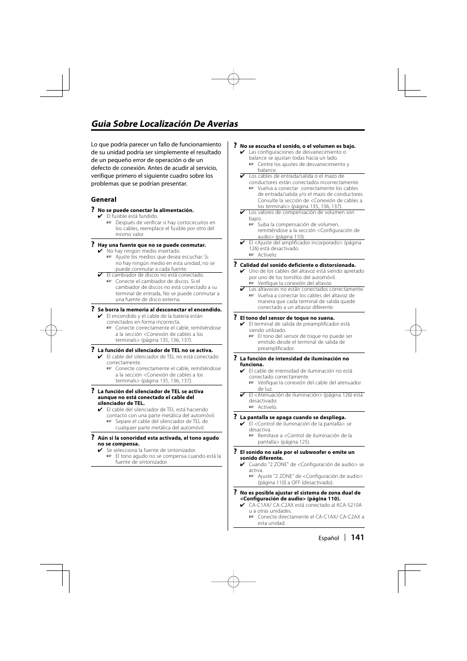 Guia sobre localización de averias | Kenwood eXcelon KDC-X590 User Manual | Page 141 / 144