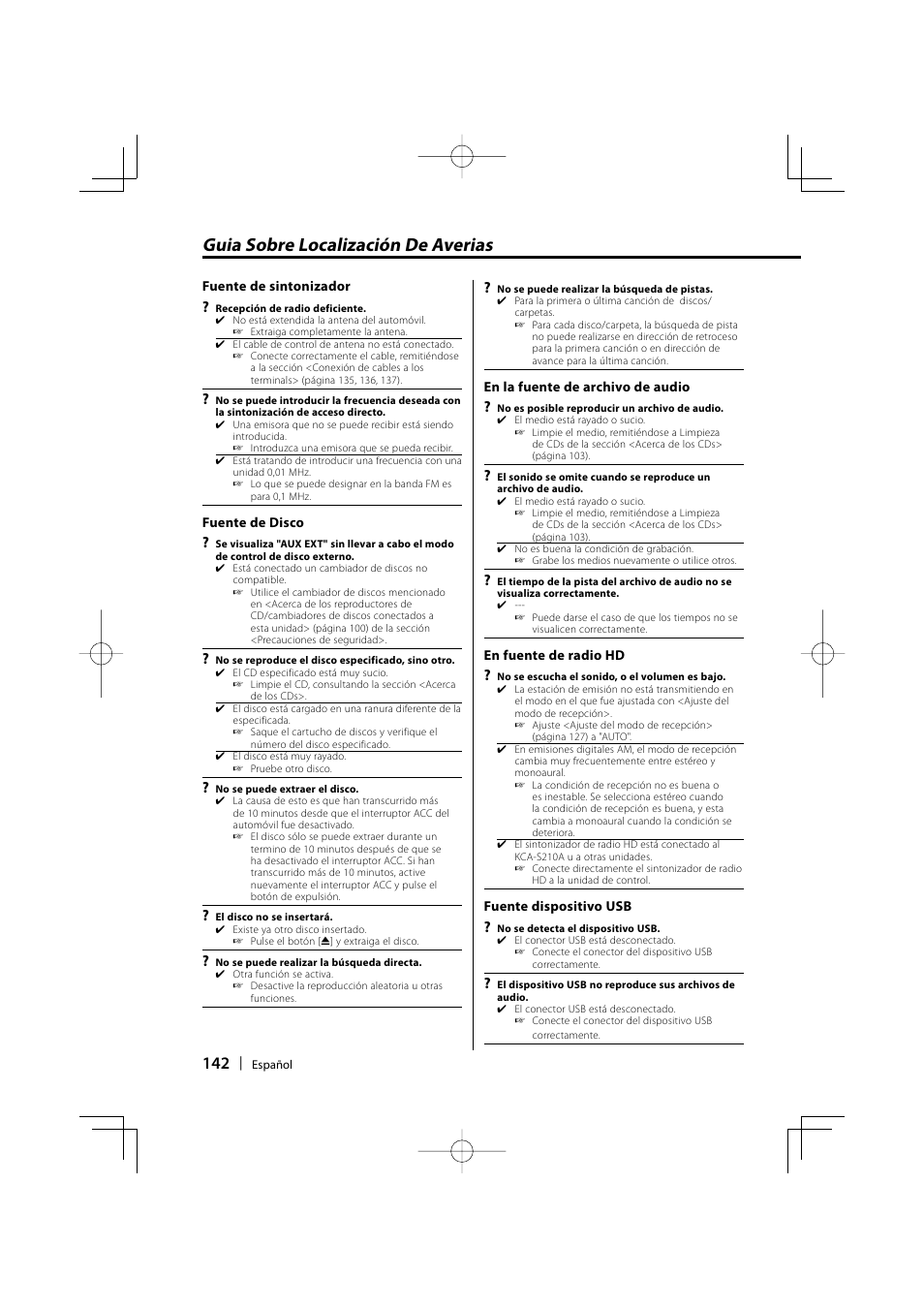 Guia sobre localización de averias | Kenwood eXcelon KDC-X590 User Manual | Page 142 / 144