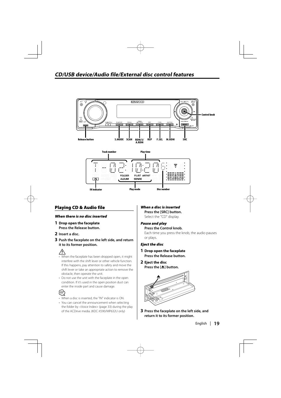 Playing cd & audio file | Kenwood eXcelon KDC-X590 User Manual | Page 19 / 144