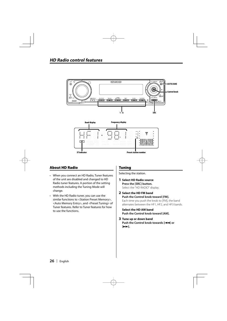 Hd radio control features, About hd radio, Tuning | Kenwood eXcelon KDC-X590 User Manual | Page 26 / 144