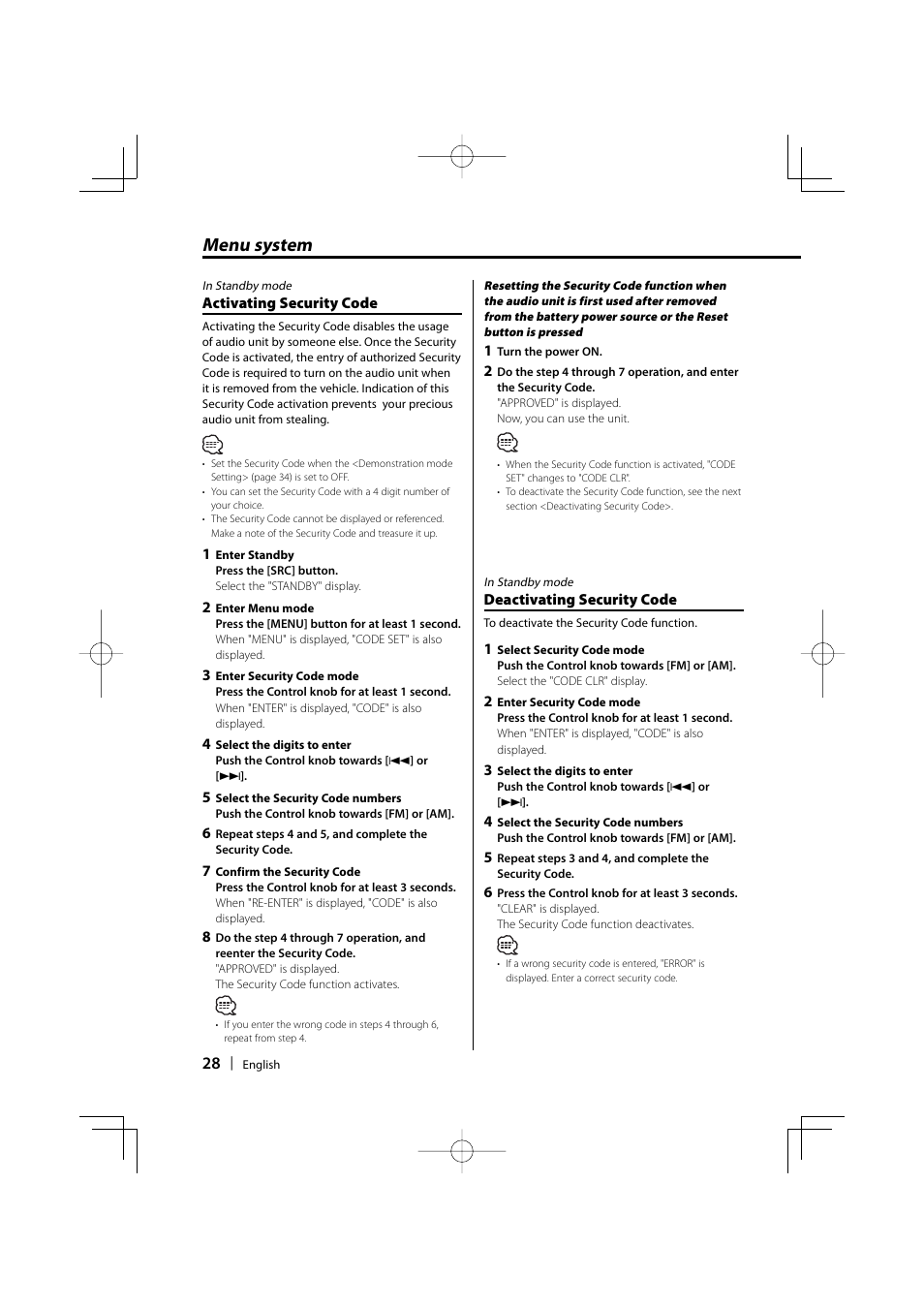 Menu system | Kenwood eXcelon KDC-X590 User Manual | Page 28 / 144