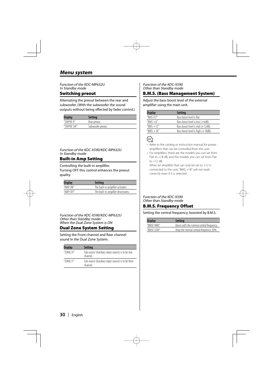 Menu system | Kenwood eXcelon KDC-X590 User Manual | Page 30 / 144