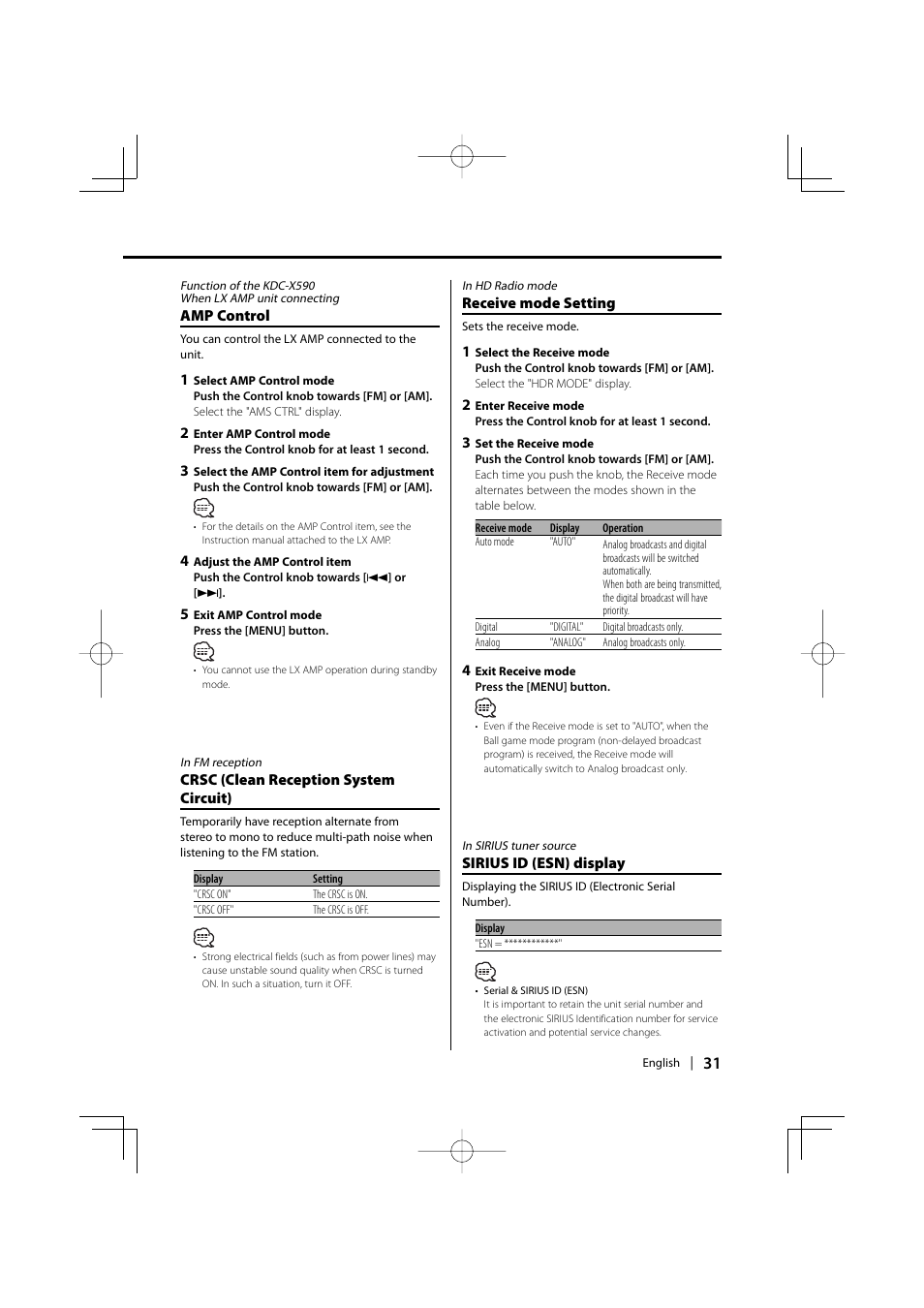 Kenwood eXcelon KDC-X590 User Manual | Page 31 / 144