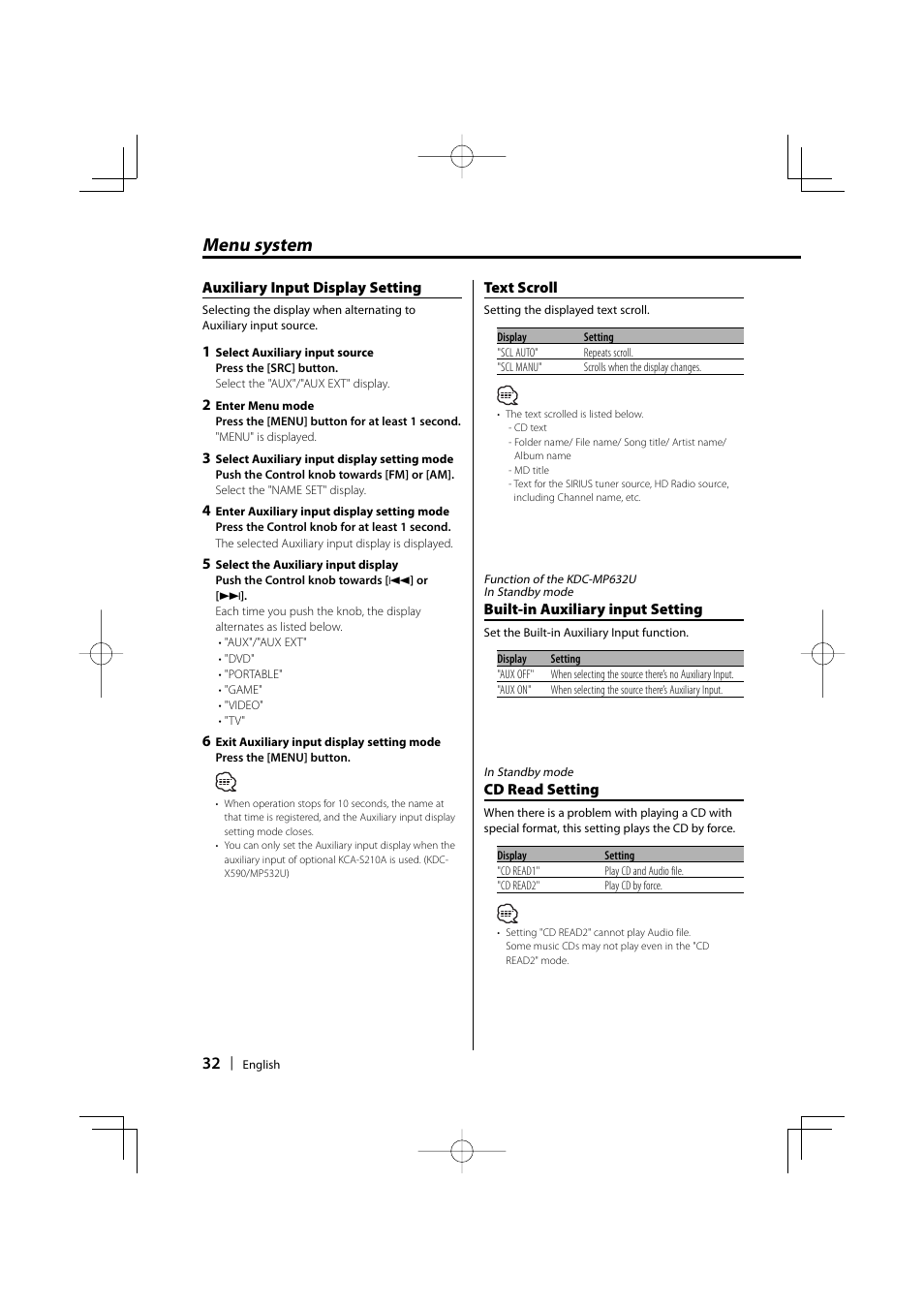 Menu system | Kenwood eXcelon KDC-X590 User Manual | Page 32 / 144