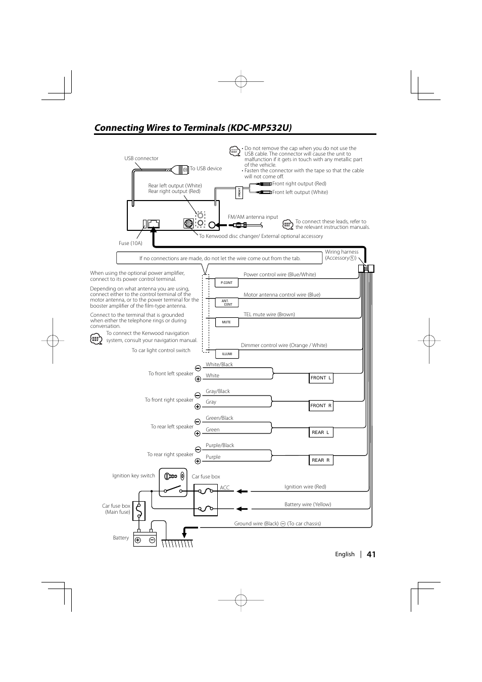 Connecting wires to terminals (kdc-mp532u) | Kenwood eXcelon KDC-X590 User Manual | Page 41 / 144