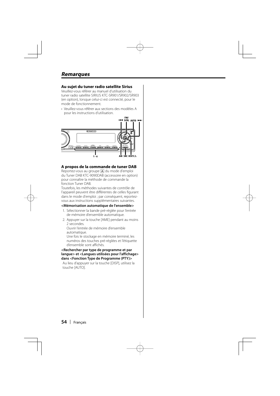 Remarques | Kenwood eXcelon KDC-X590 User Manual | Page 54 / 144