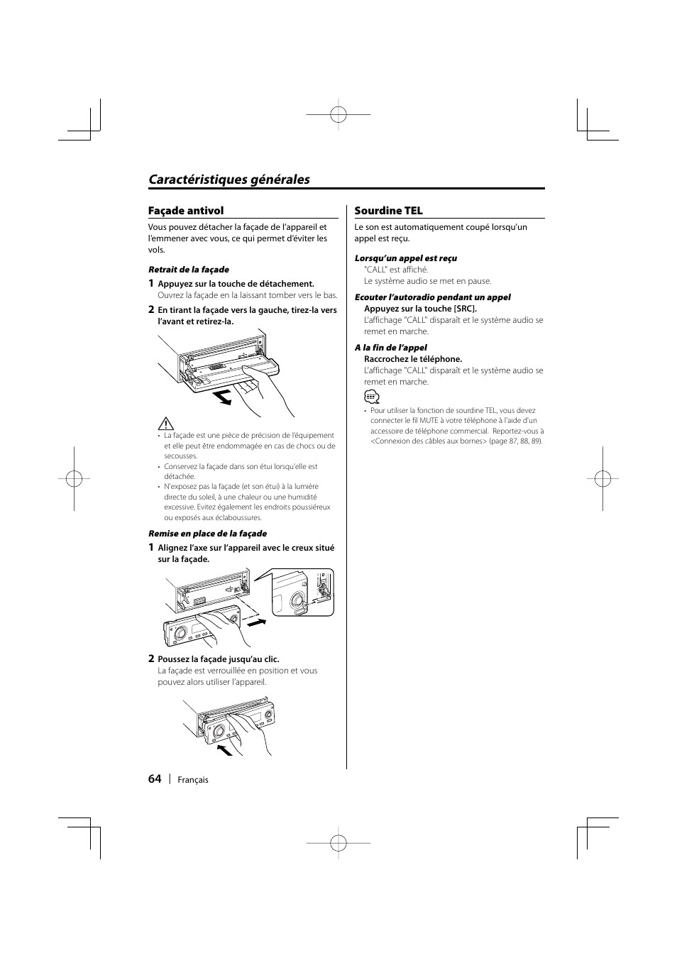 Caractéristiques générales | Kenwood eXcelon KDC-X590 User Manual | Page 64 / 144