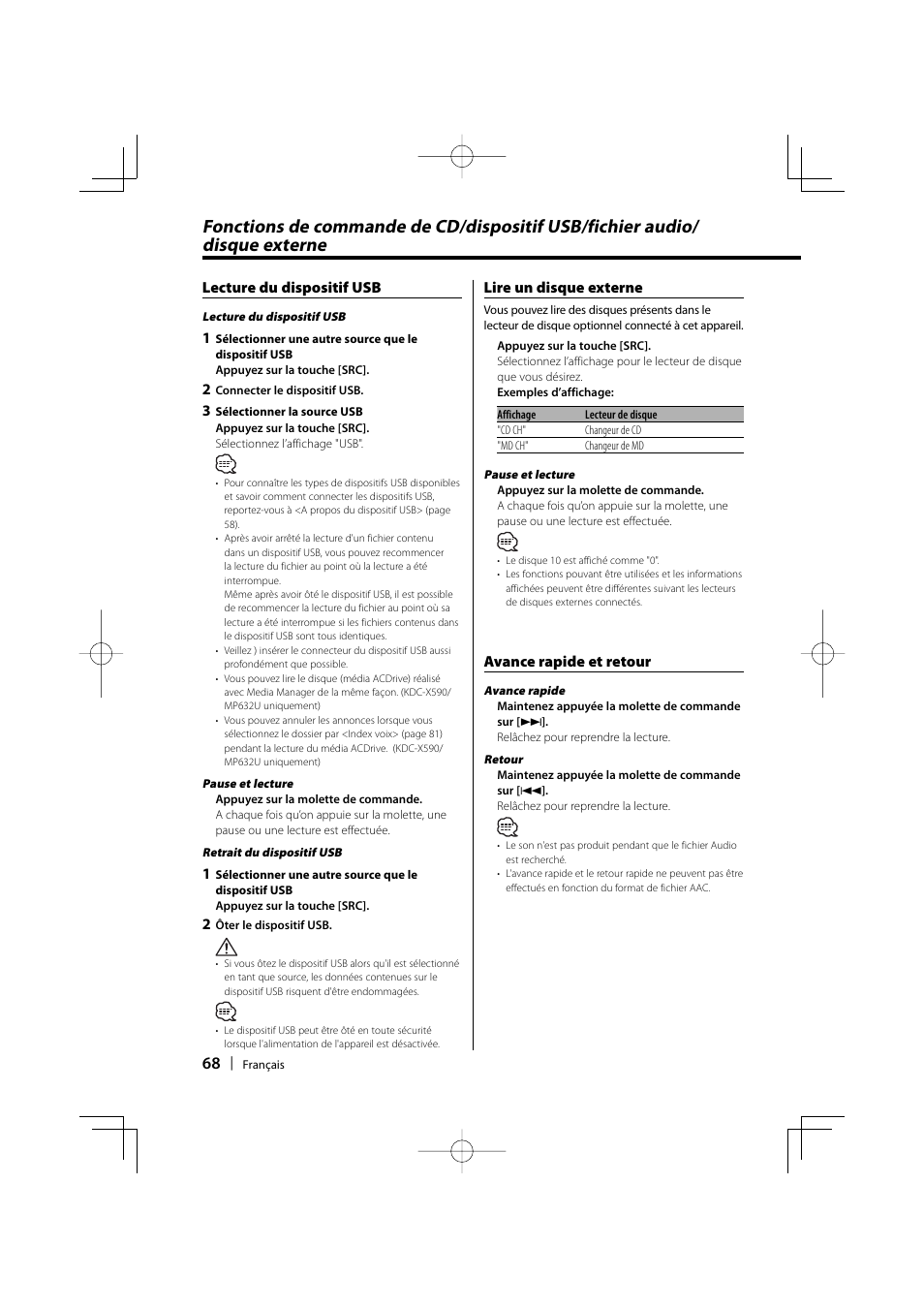 Kenwood eXcelon KDC-X590 User Manual | Page 68 / 144