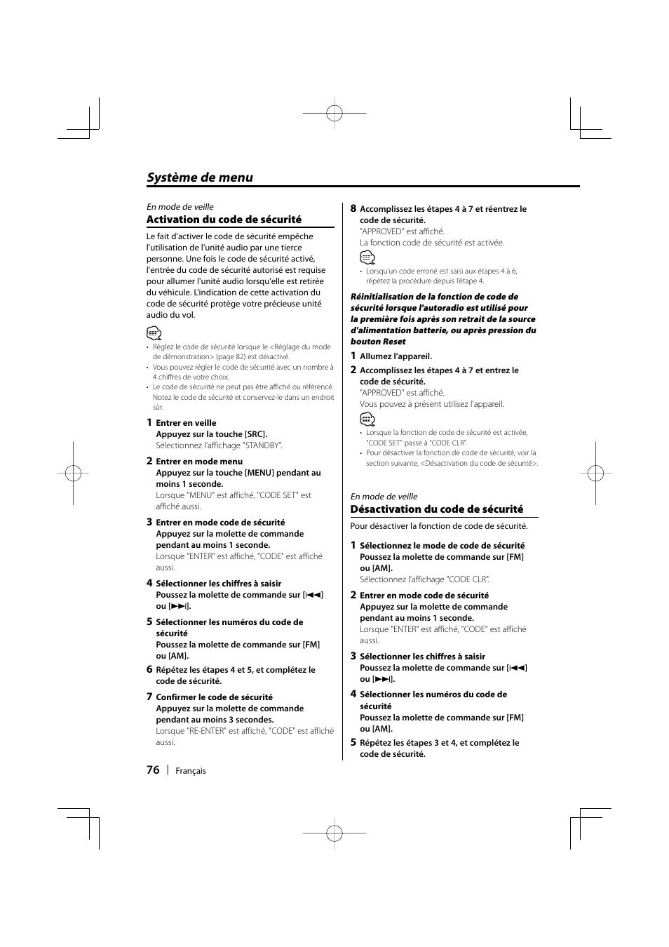 Système de menu | Kenwood eXcelon KDC-X590 User Manual | Page 76 / 144