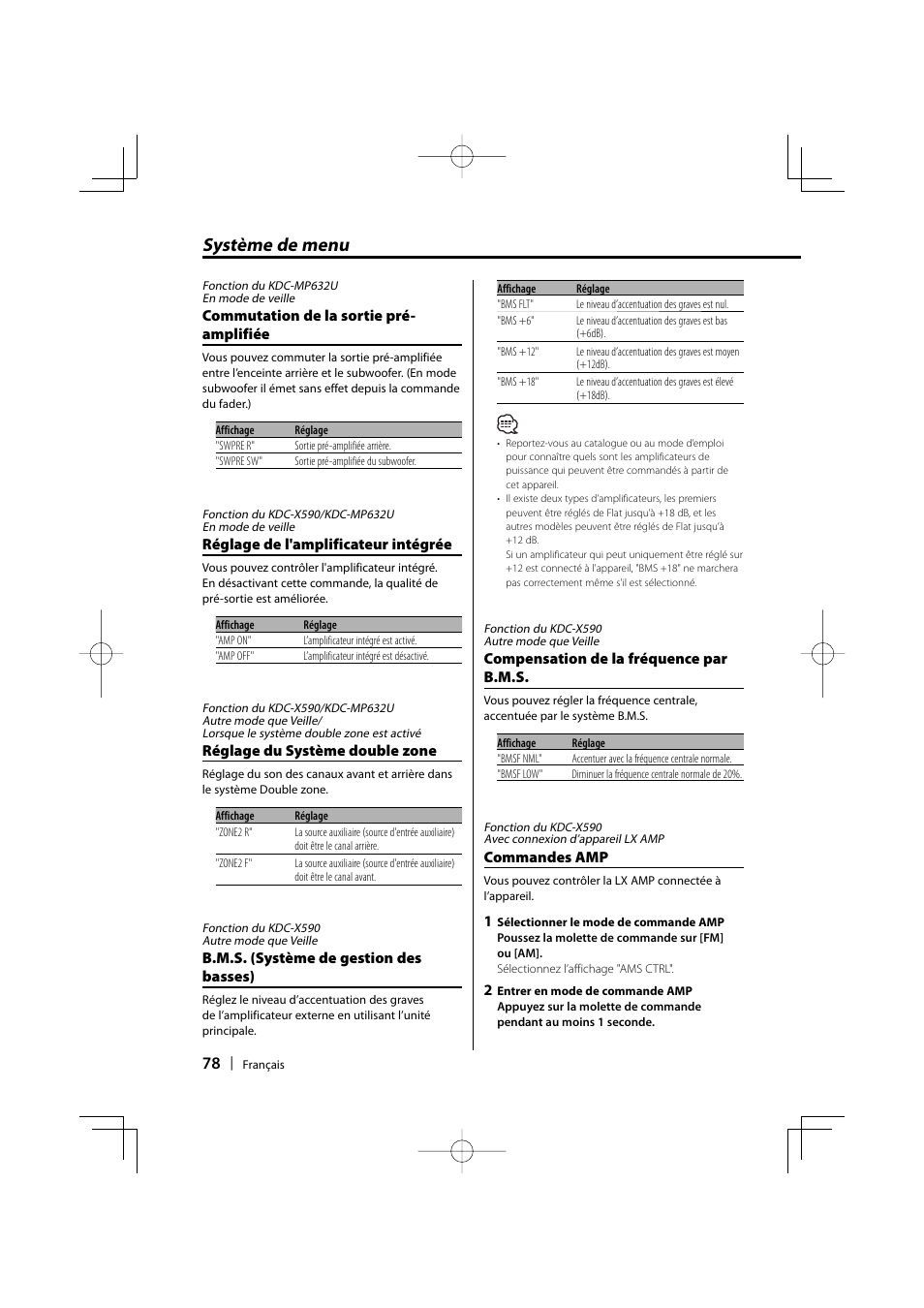 Système de menu | Kenwood eXcelon KDC-X590 User Manual | Page 78 / 144