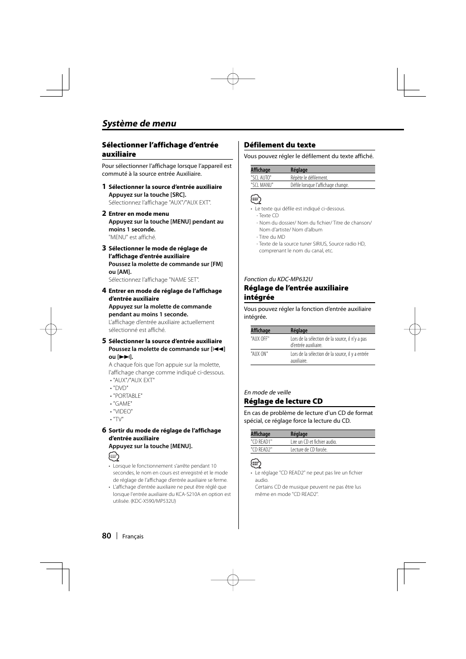 Système de menu | Kenwood eXcelon KDC-X590 User Manual | Page 80 / 144