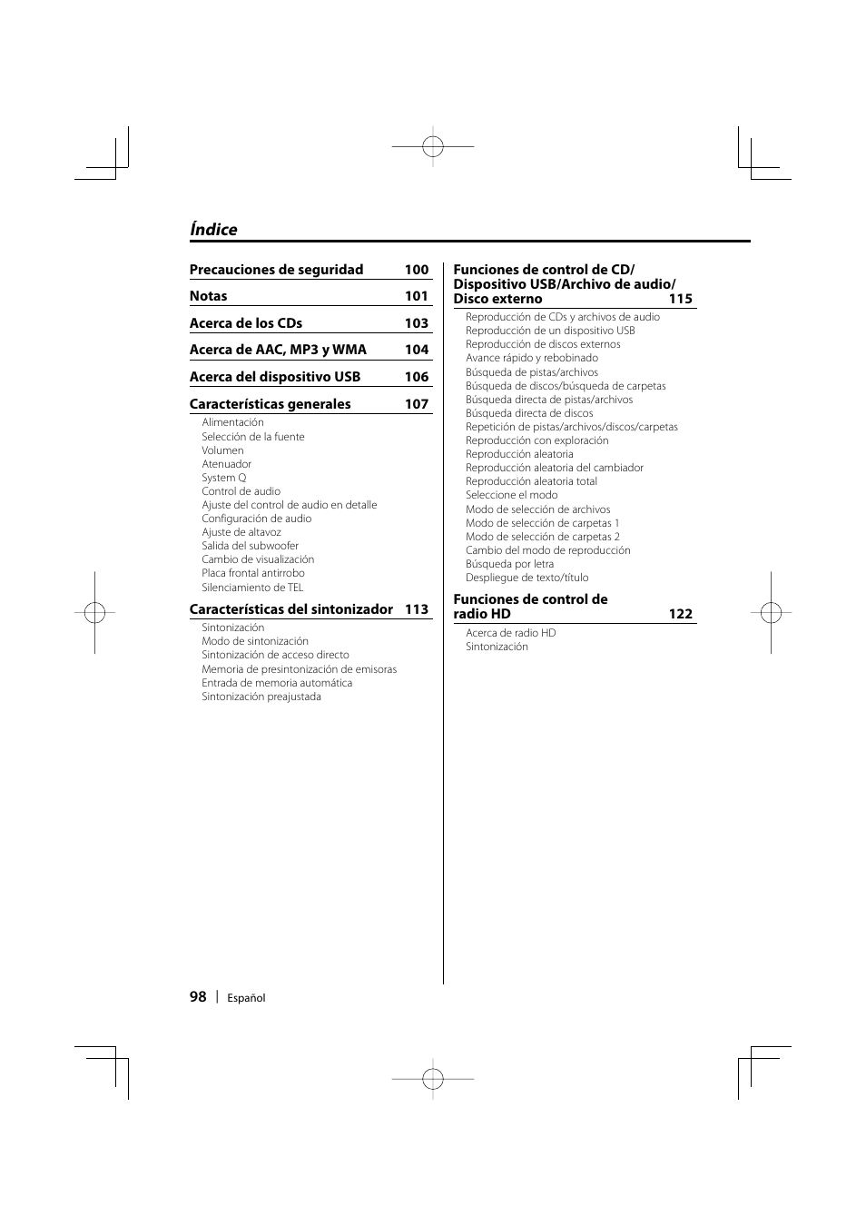 Índice | Kenwood eXcelon KDC-X590 User Manual | Page 98 / 144