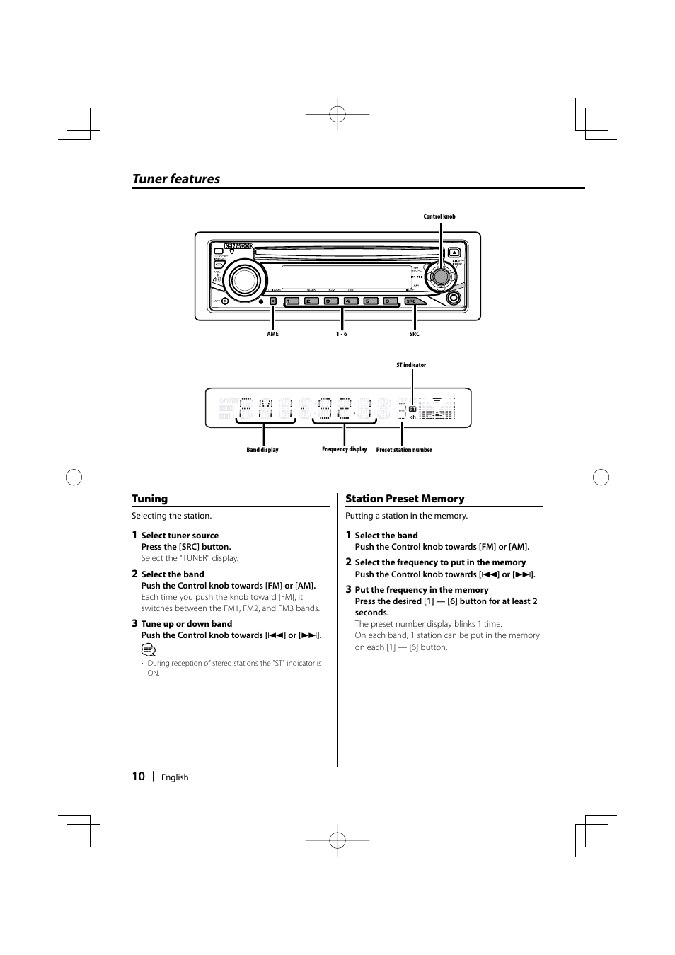 Tuner features | Kenwood KDC-237 User Manual | Page 10 / 28