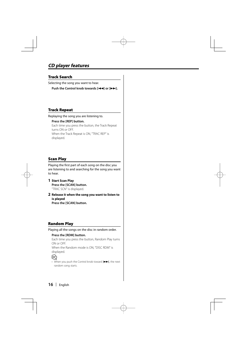 Cd player features | Kenwood KDC-237 User Manual | Page 16 / 28