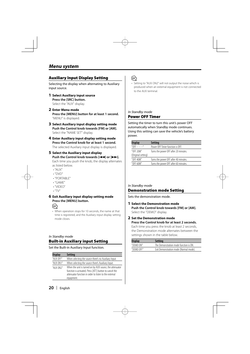 Menu system | Kenwood KDC-237 User Manual | Page 20 / 28