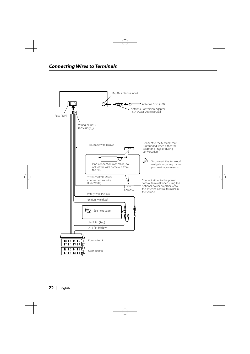 Connecting wires to terminals | Kenwood KDC-237 User Manual | Page 22 / 28