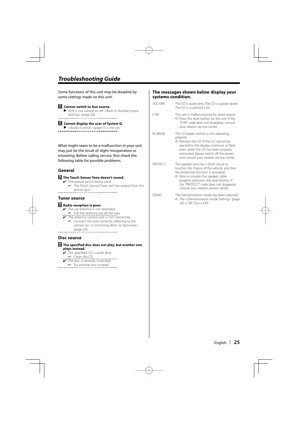 Troubleshooting guide | Kenwood KDC-237 User Manual | Page 25 / 28