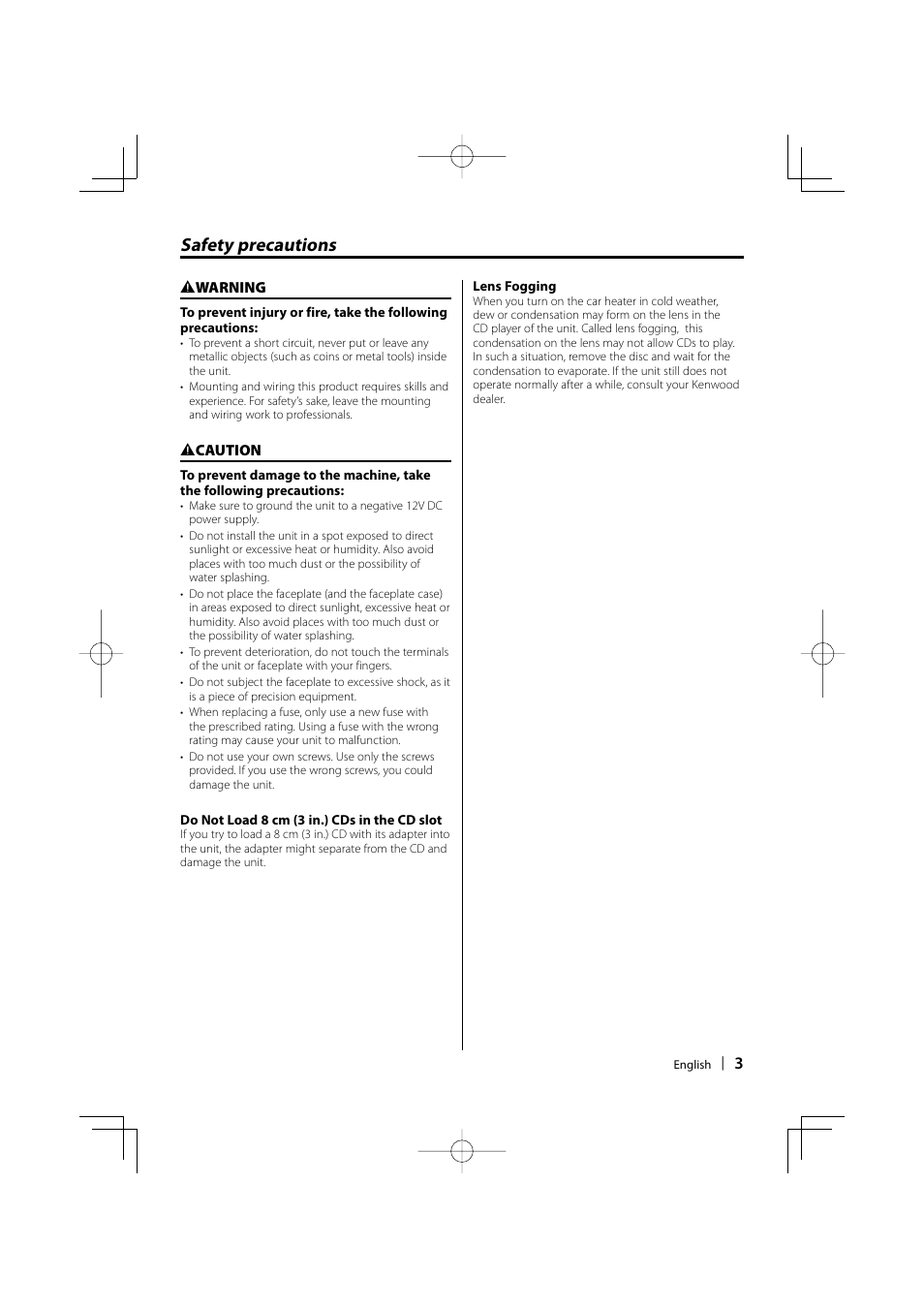 Safety precautions | Kenwood KDC-237 User Manual | Page 3 / 28