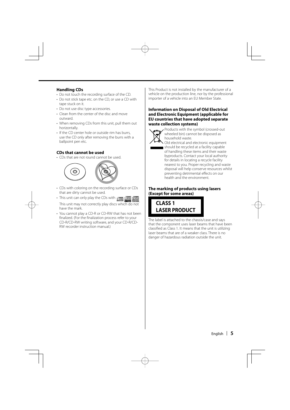 Class 1 laser product | Kenwood KDC-237 User Manual | Page 5 / 28