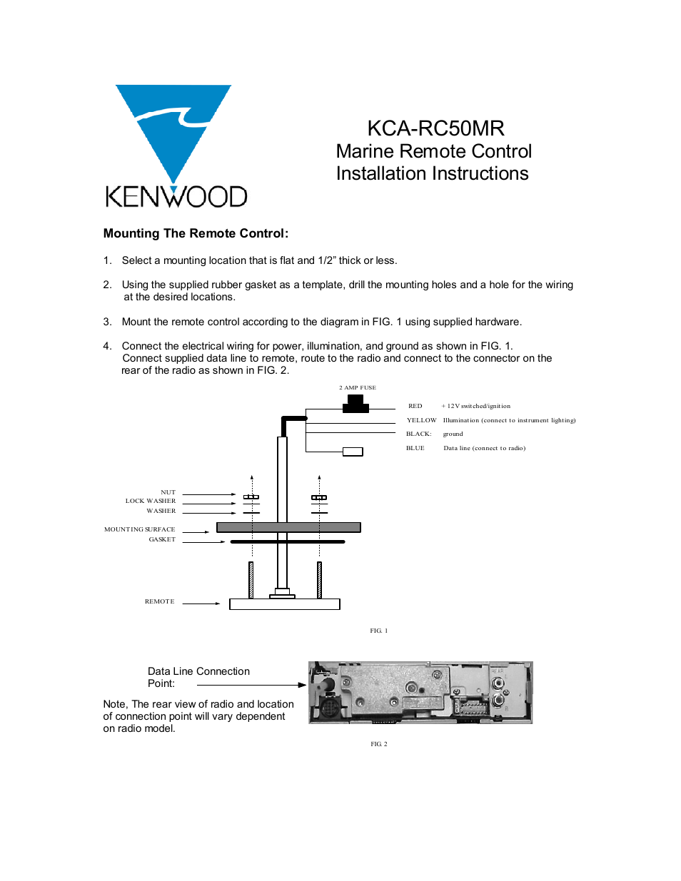 Kenwood Marine Remote Control KCA-RC50MR User Manual | 1 page