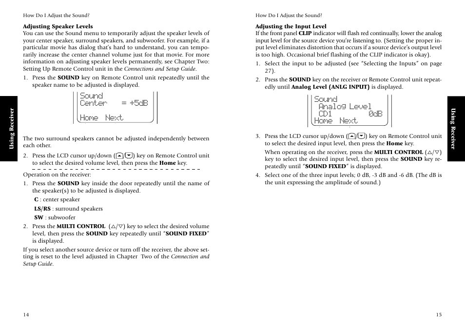 Adjusting speaker levels, Adjusting the input level | Kenwood KRF-V7773D User Manual | Page 13 / 40