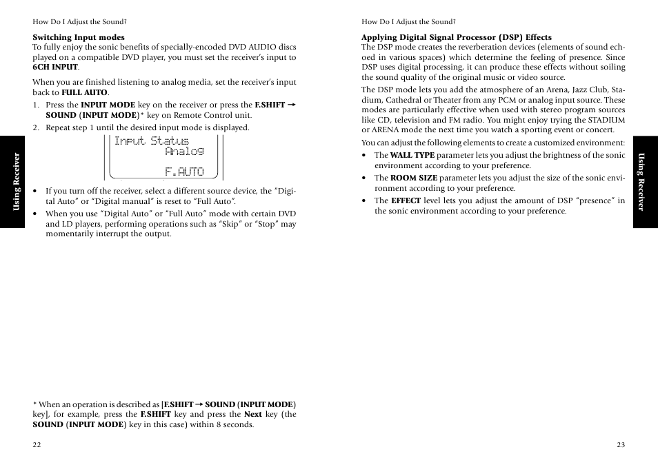 Switching input modes, Applying digital signal processor (dsp) effects | Kenwood KRF-V7773D User Manual | Page 17 / 40