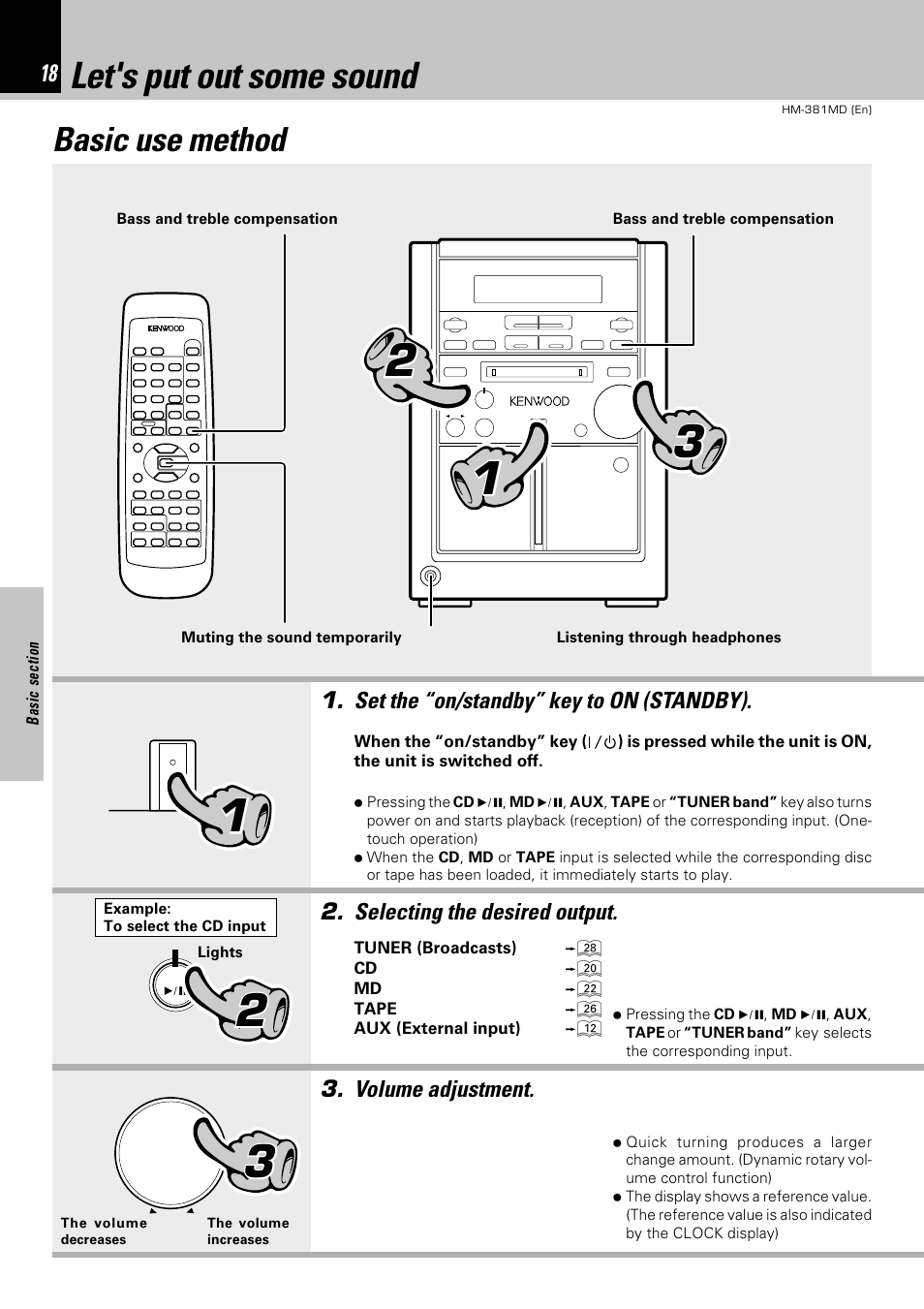 Let's put out some sound, Basic use method | Kenwood HM-381MD User Manual | Page 18 / 76
